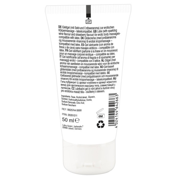 Lubrifiant et gel de massage végétalien comestible goût fraise/vin pétillant 50ml 